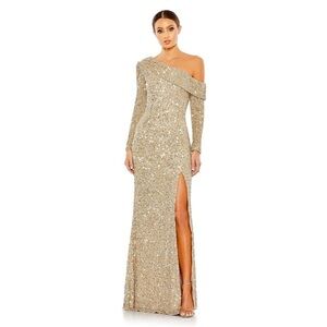 Mac Duggal | 5449 Sequined One Shoulder Evening Gown In Shimmering Gold Size 6